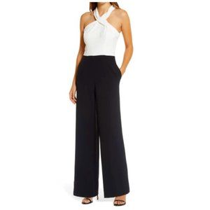 Black & white halter neck colorblock jumpsuit NWT